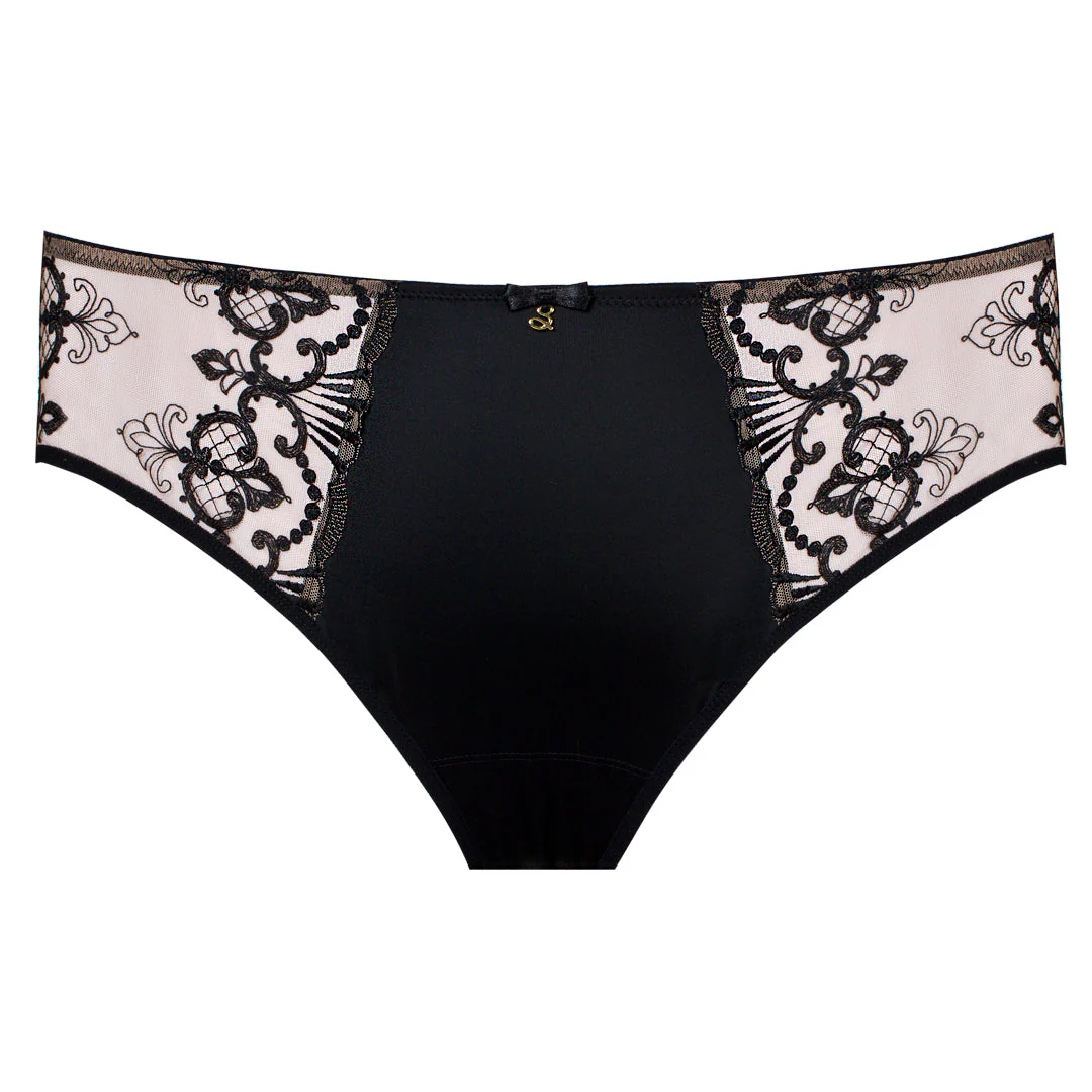 Samanta Perla Black Sheer Mesh Tulle Embroidered Brief Panty - Image 6