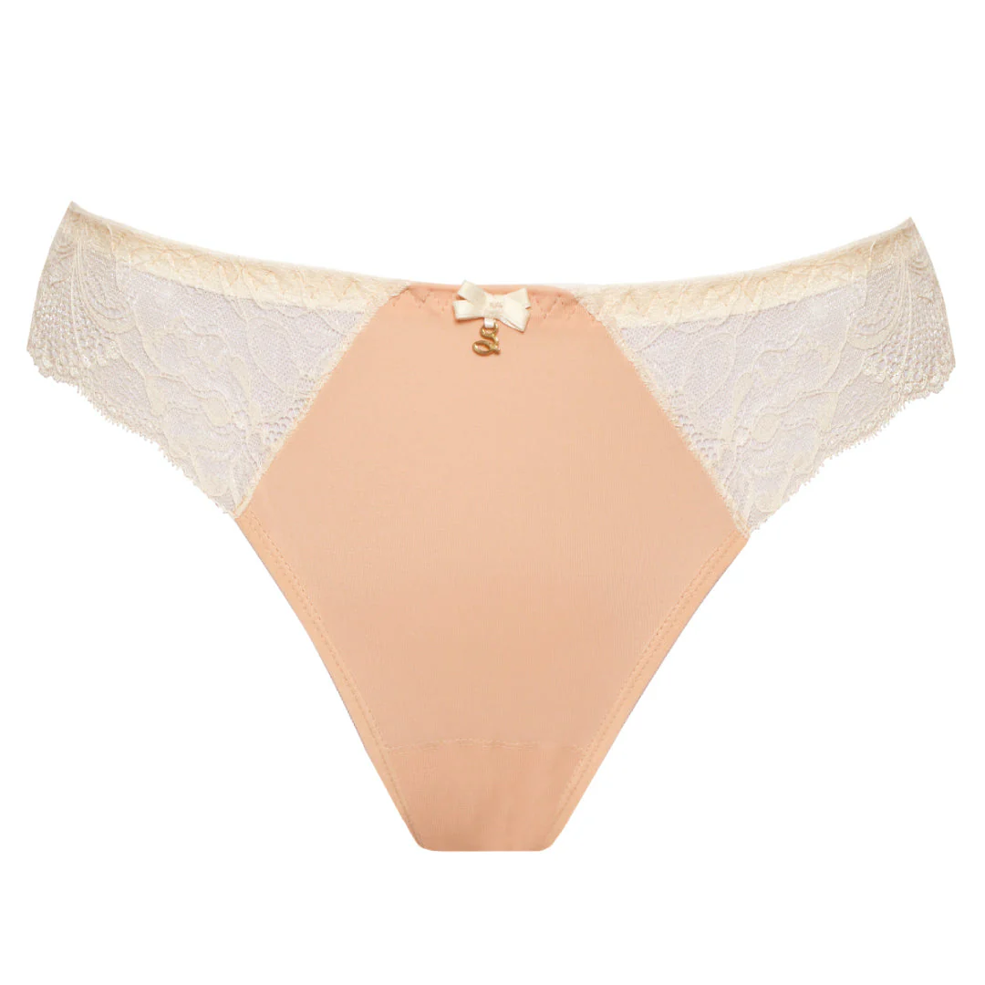 Samanta Anabelle Biscuit Sheer Mesh Tulle Embroidered Tanga Panty - Image 4