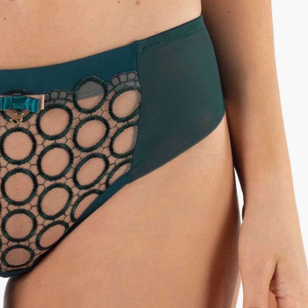 Samanta Boobie Emerald Sheer Mesh Tulle Embroidered Tanga Panty - Image 4