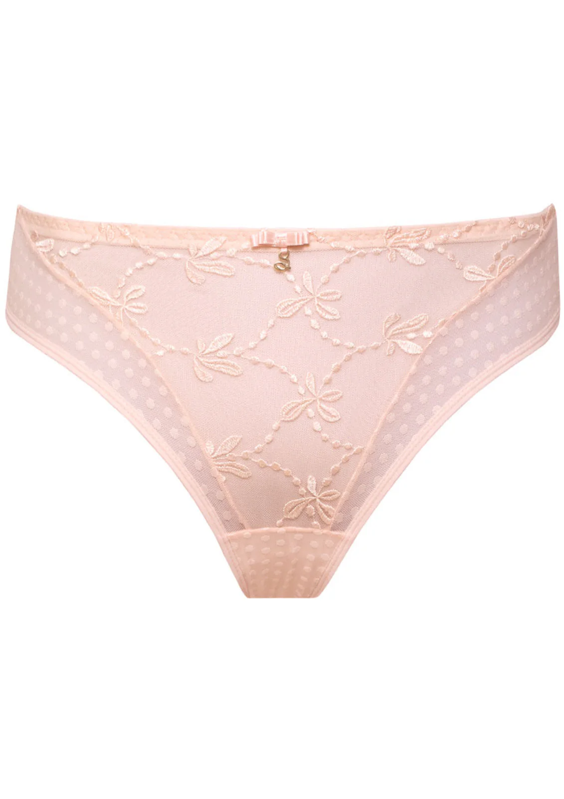 Samanta Donna Powder Rose Sheer Mesh Tulle Embroidered Tanga Panty - Image 7