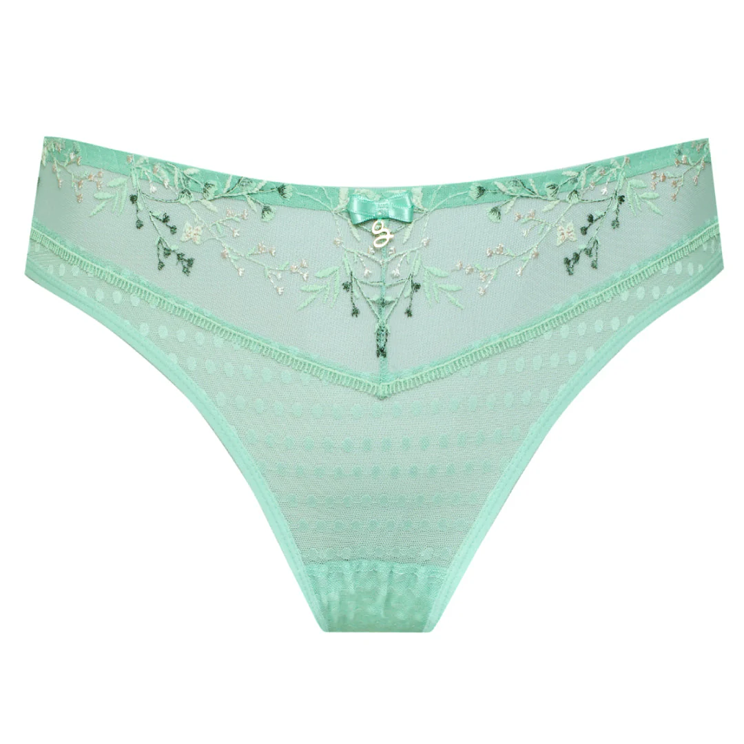 Samanta Juno Mint Sheer Mesh Tulle Embroidered Tanga Panty - Image 6