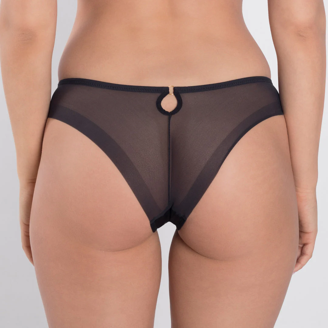 Samanta Perla Black Sheer Mesh Tulle Embroidered Tanga Panty - Image 2