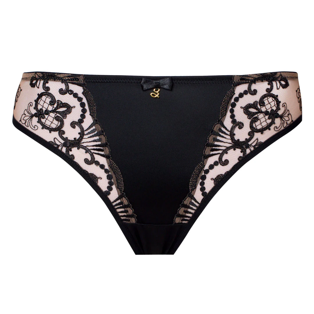 Samanta Perla Black Sheer Mesh Tulle Embroidered Tanga Panty - Image 7
