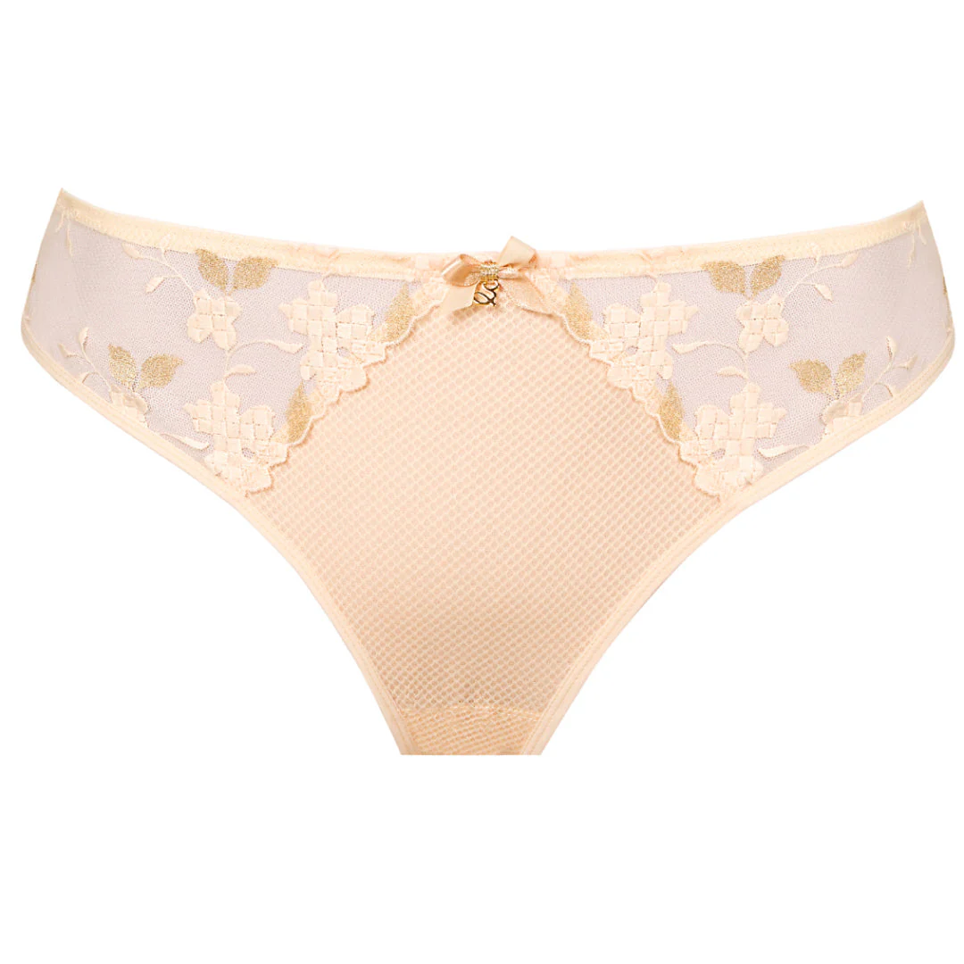 Samanta Valeria Biscuit Sheer Mesh Tulle Embroidered Tanga Panty - Image 5