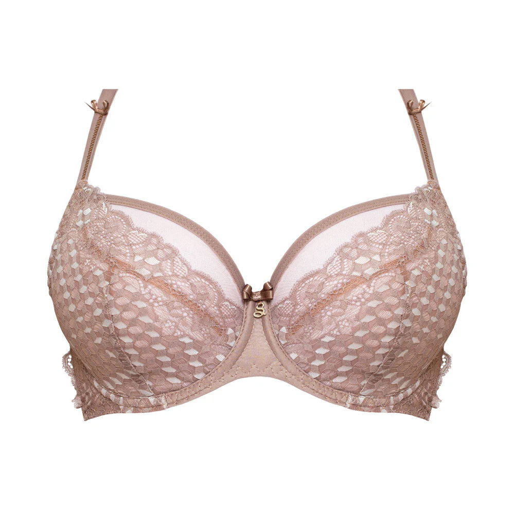 Samanta Rosalia Latte Sheer Mesh Tulle Tulip Seam Full Figure Bra - Image 4