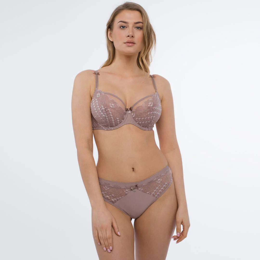 Samanta Rosalia Latte Sheer Mesh Tulle Tulip Seam Full Figure Bra - Image 7