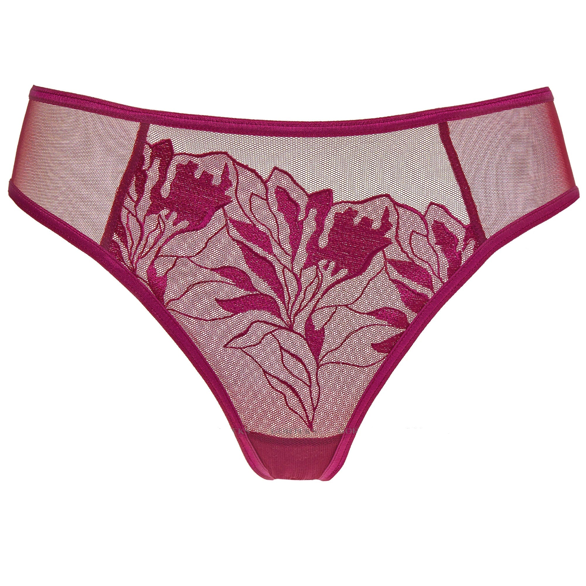 Gorteks Coco Burgundy Sheer Mid Rise Bikini Panty - Image 3