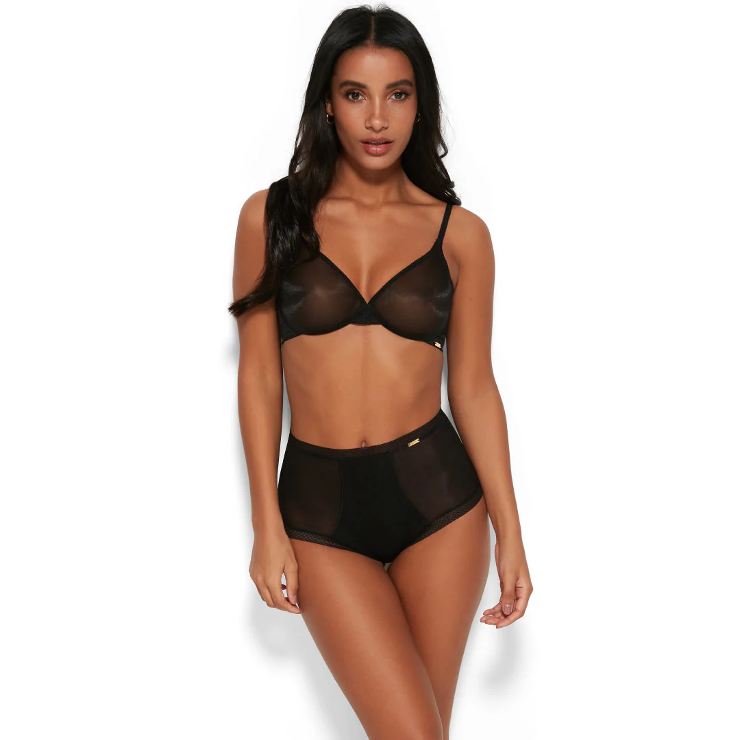 Gossard Glossies Black Sheer High Waist Short Panty - Image 3