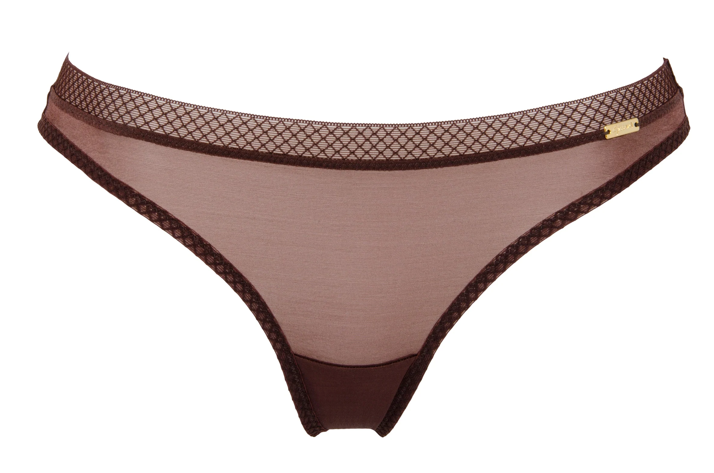 Gossard Glossies Rich Brown Sheer See Through Thong Panty - Image 3