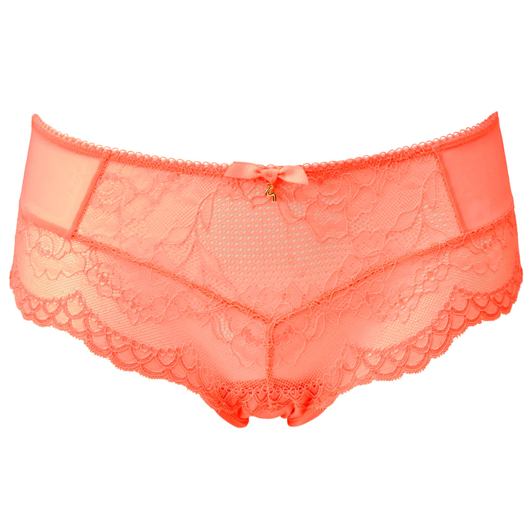 Gossard Superboost Lace Neon Coral Sheer Shorts Panty - Image 3