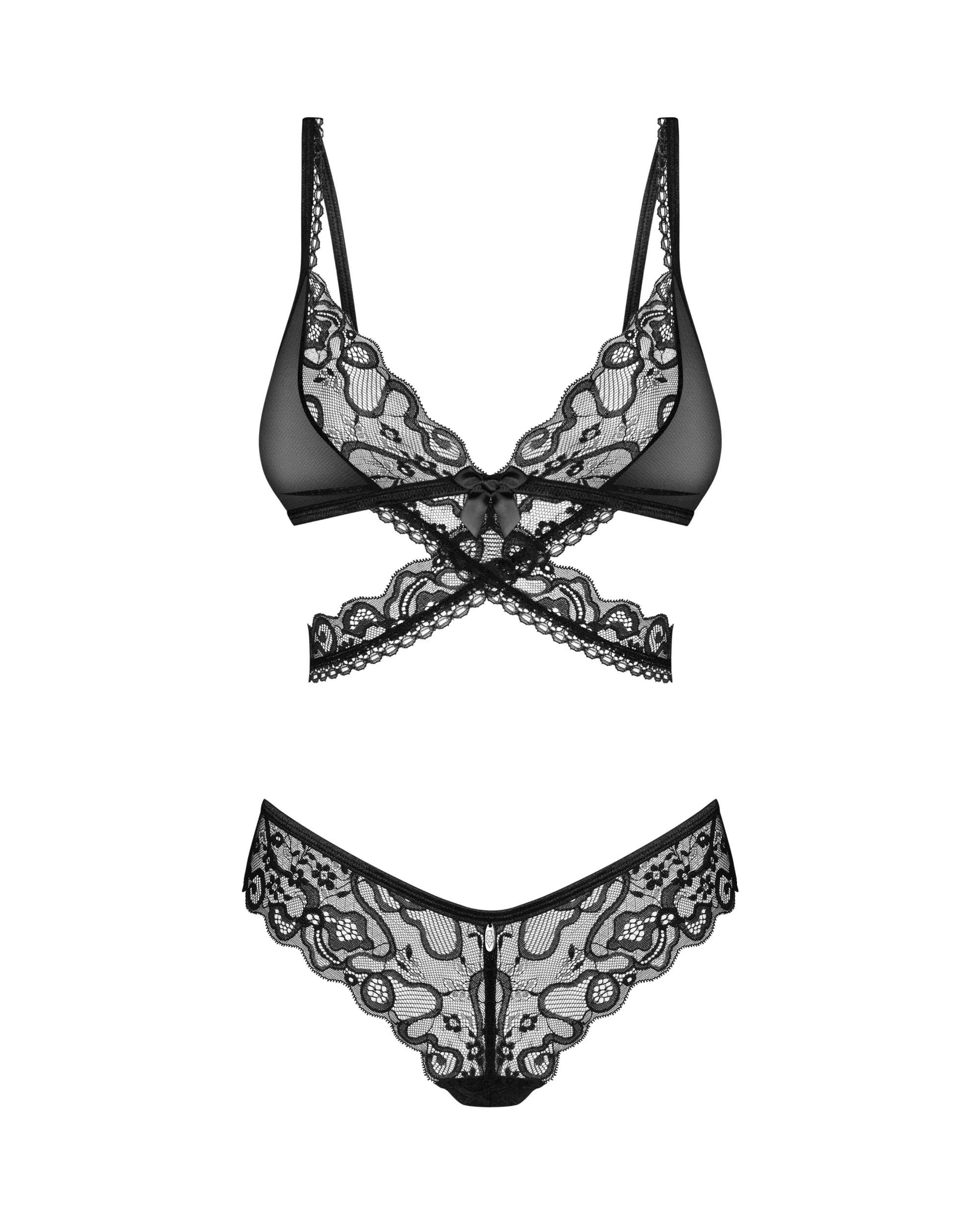 Obsessive Blomentis Soft Lace Bra & Sheer Thong Set - Image 3
