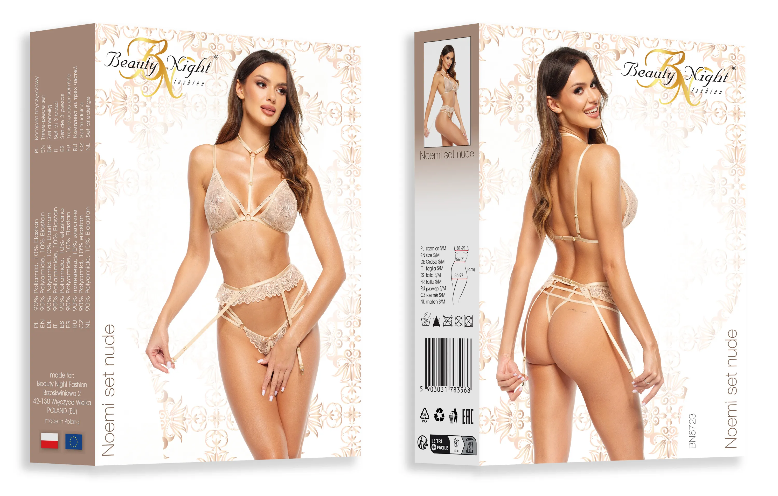 Beauty Night Noemi Strappy Triangle Bra & Crotchless String Garter Belt - Image 10