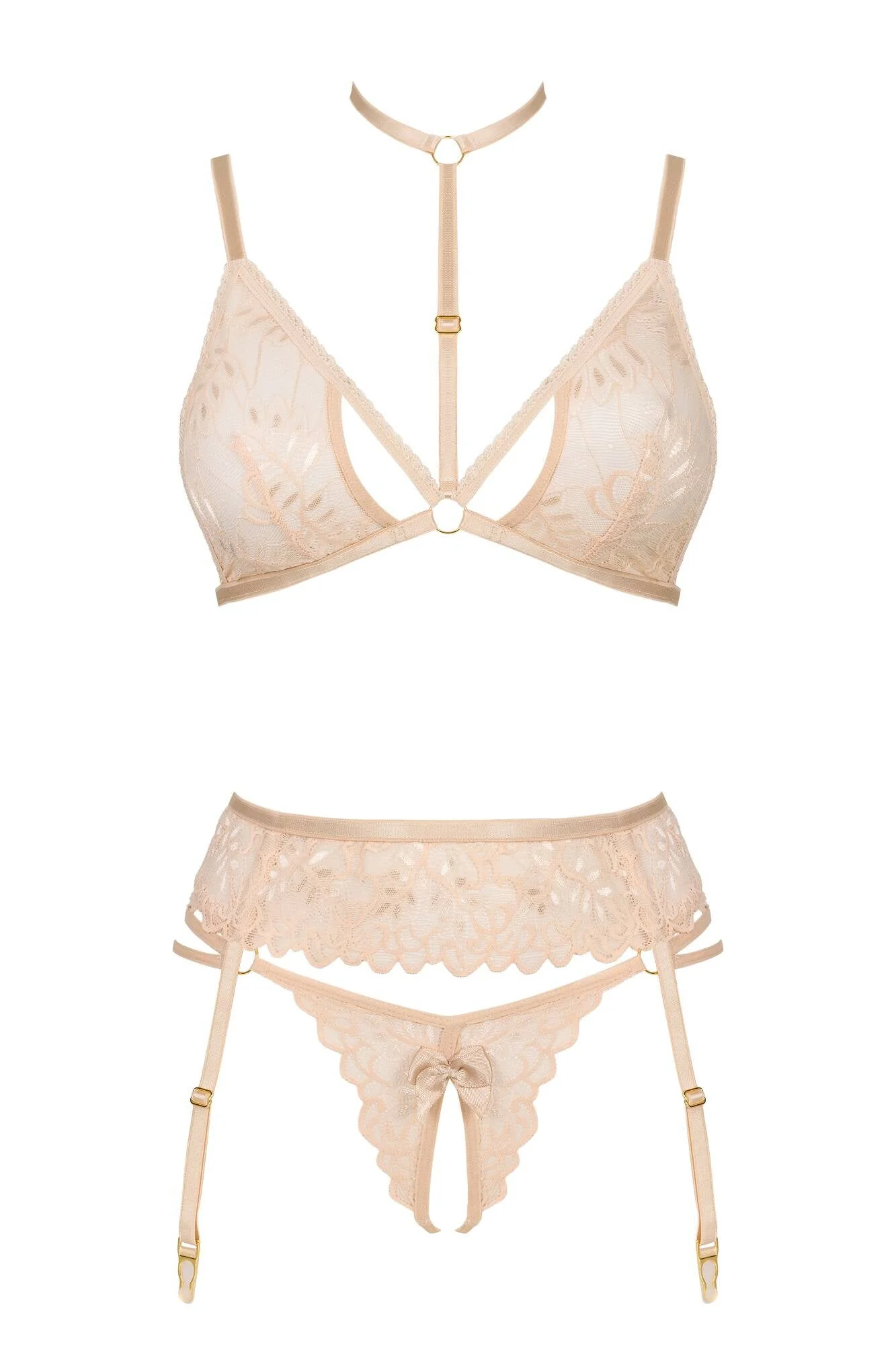 Beauty Night Noemi Strappy Triangle Bra & Crotchless String Garter Belt - Image 7