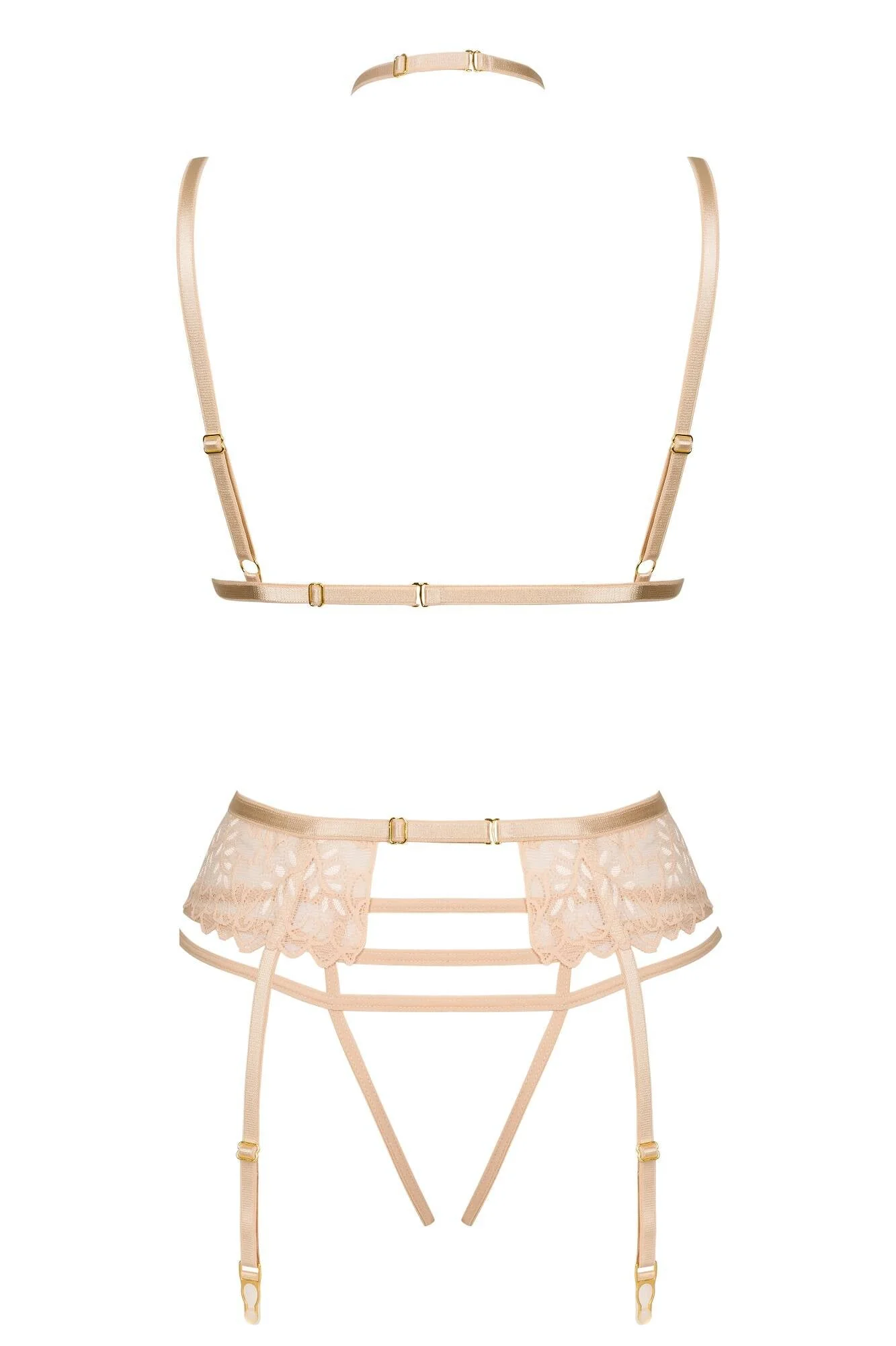 Beauty Night Noemi Strappy Triangle Bra & Crotchless String Garter Belt - Image 8
