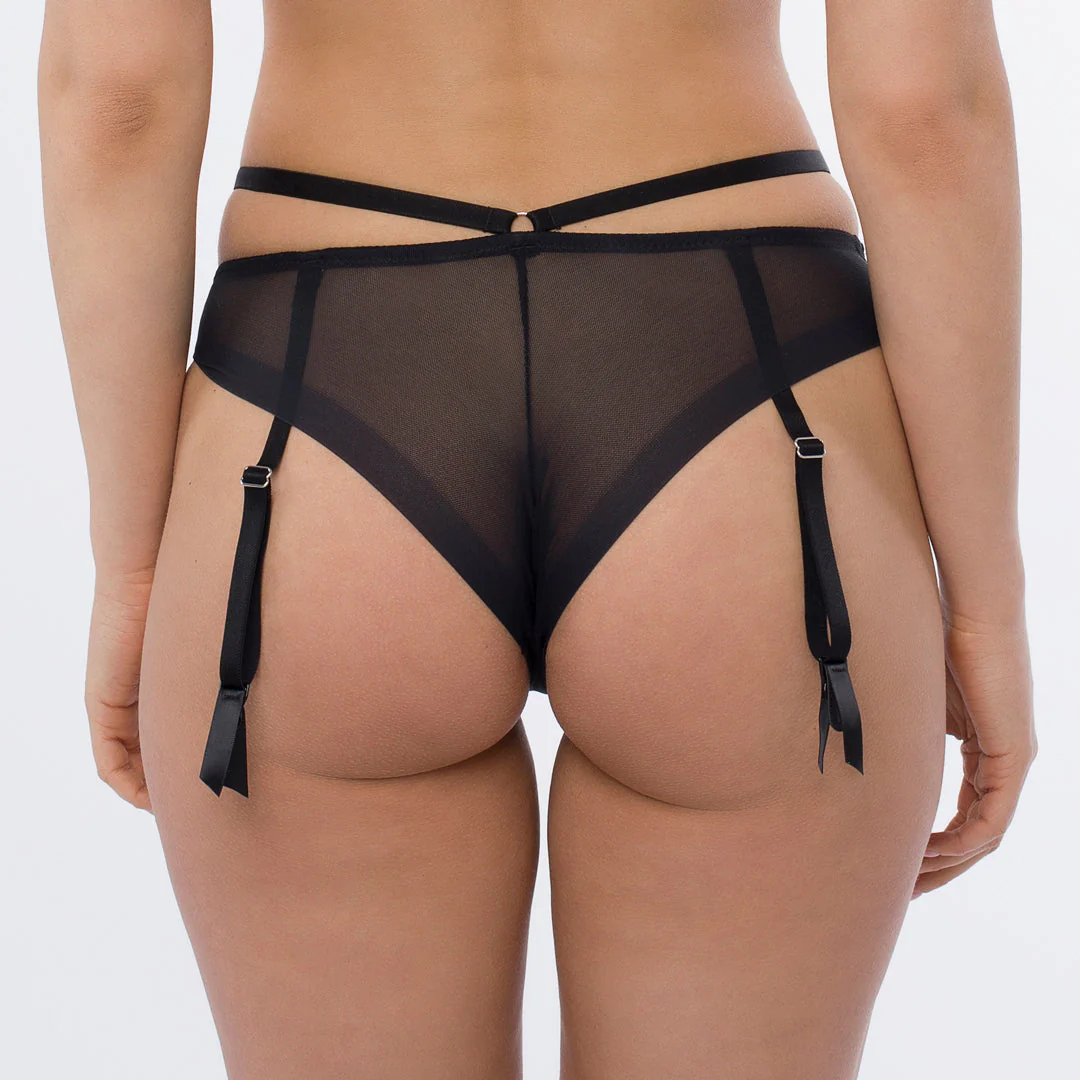 Samanta Antinea Black Transparent Embroidered Tanga Panty - Image 3