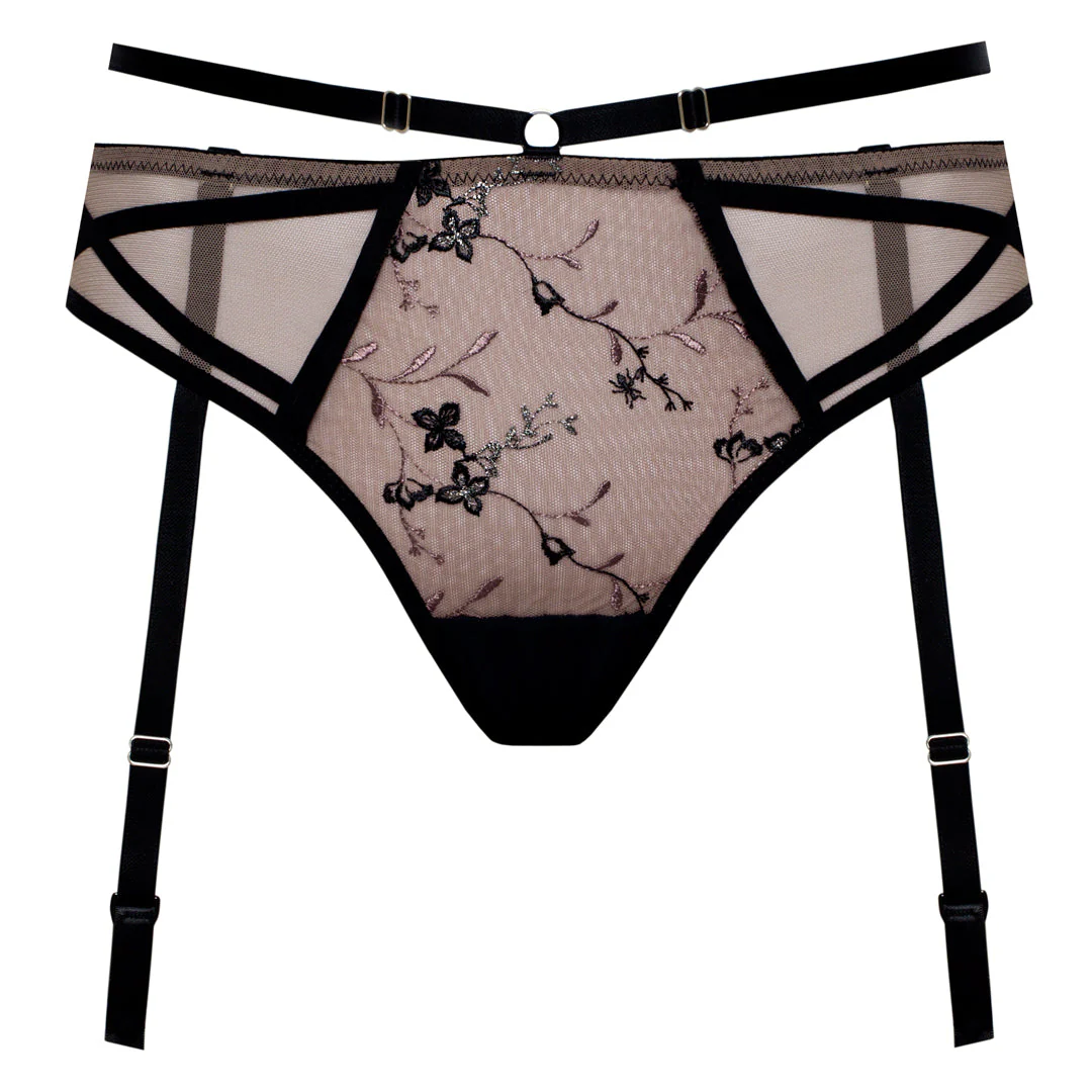 Samanta Antinea Black Transparent Embroidered Tanga Panty - Image 7