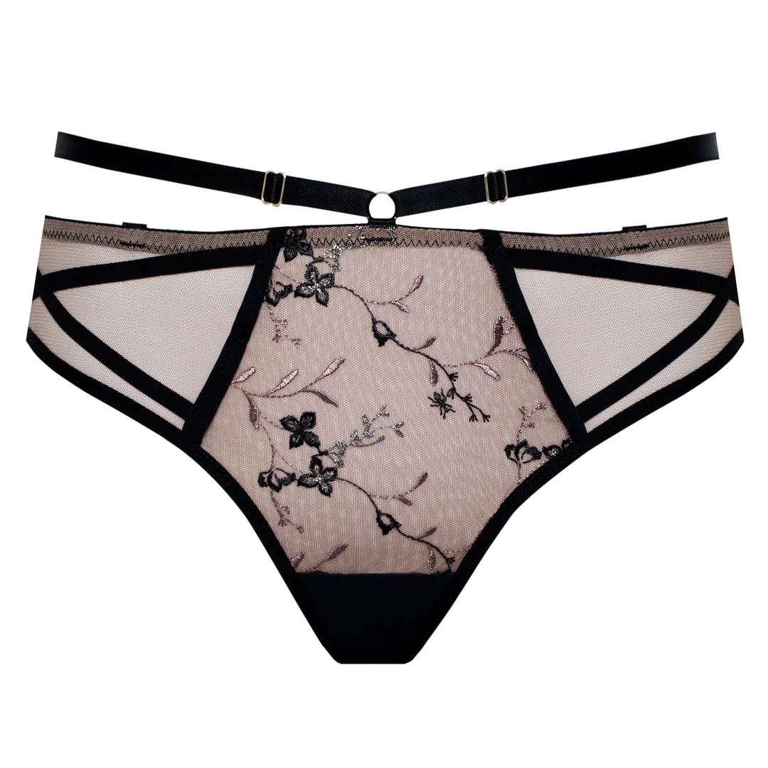Samanta Antinea Black Transparent Embroidered Tanga Panty - Image 8