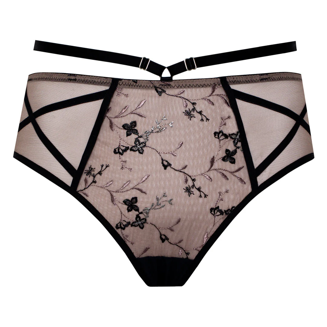 Samanta Antinea Black Transparent Tulle Embroidered Bikini Panty - Image 4