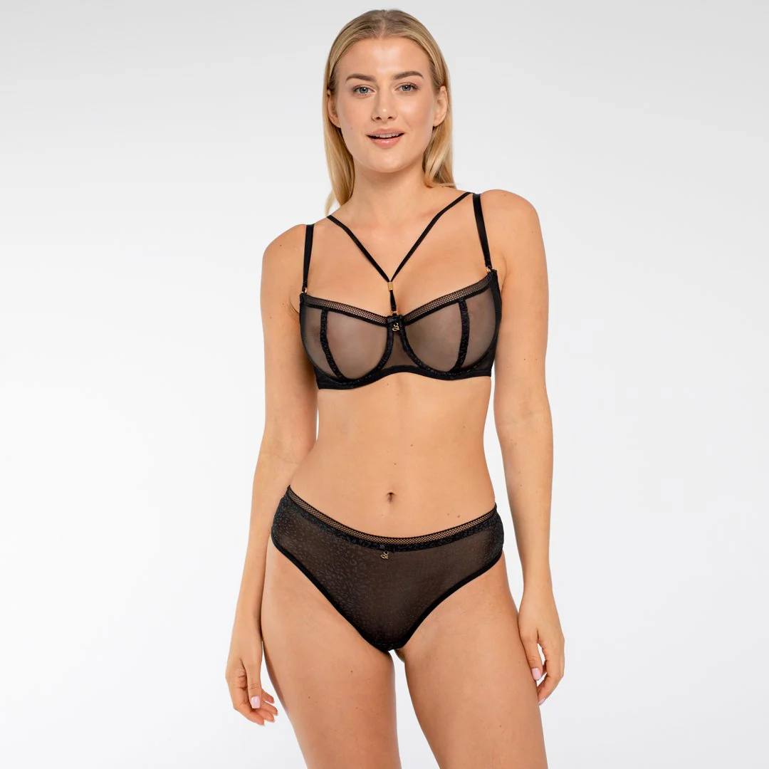 Samanta Leo Black Semi-Sheer Tulle Thong Panty - Image 3