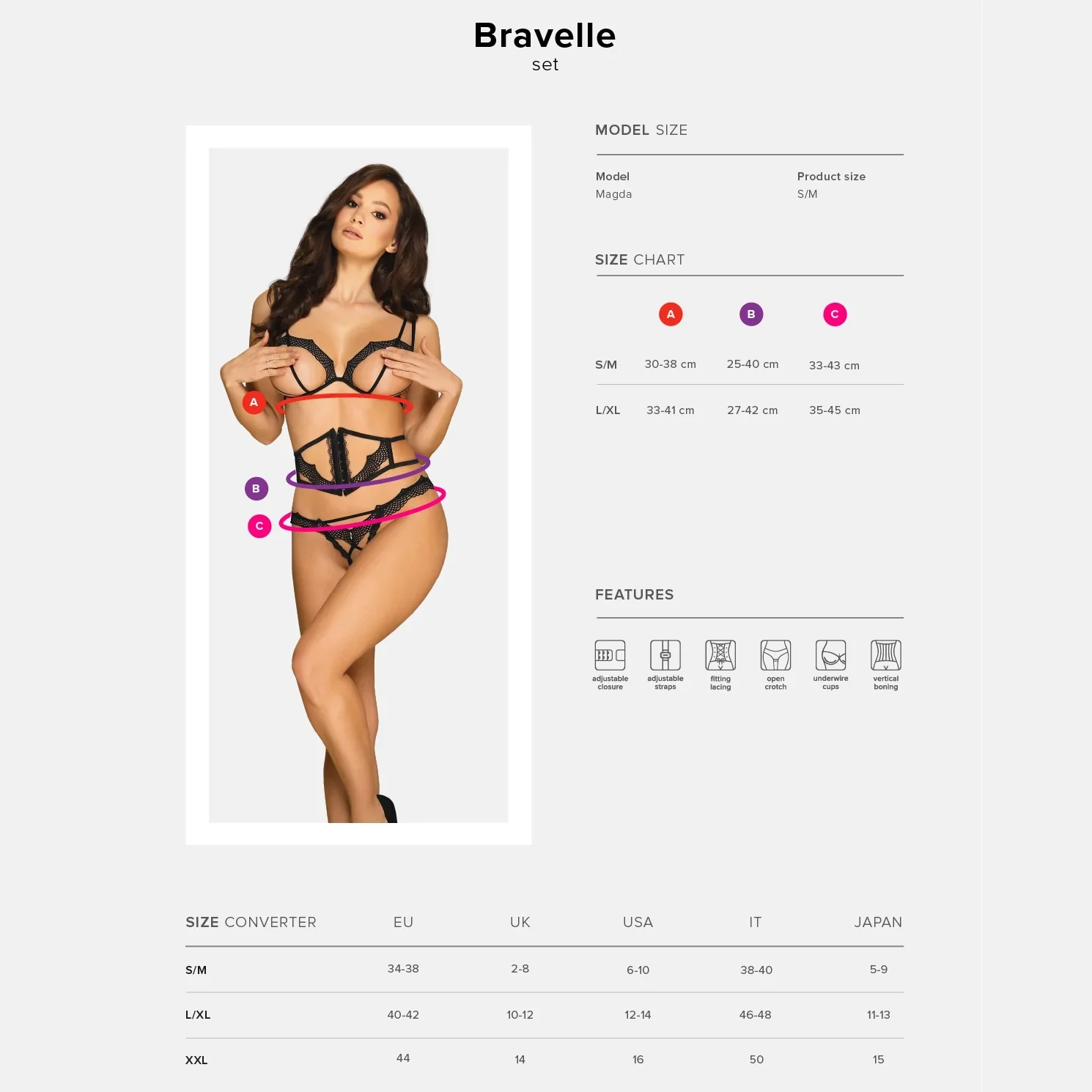 Obsessive Bravelle Open Cup Crotchless String 3 Piece Lingerie Set - Image 5
