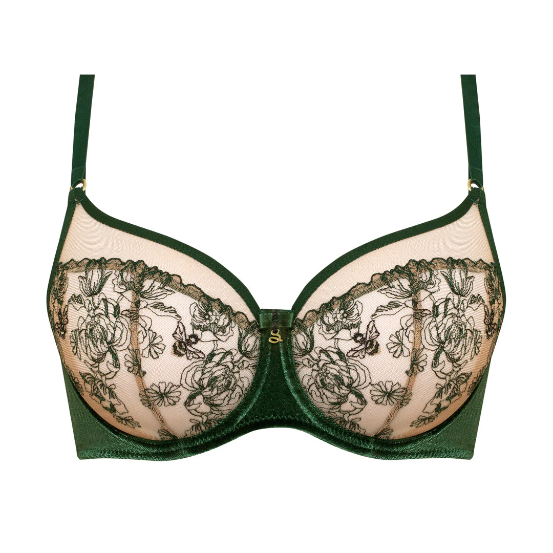 Samanta Ola Malachite Velvet Sheer Embroidered Underwire Bra - Image 6