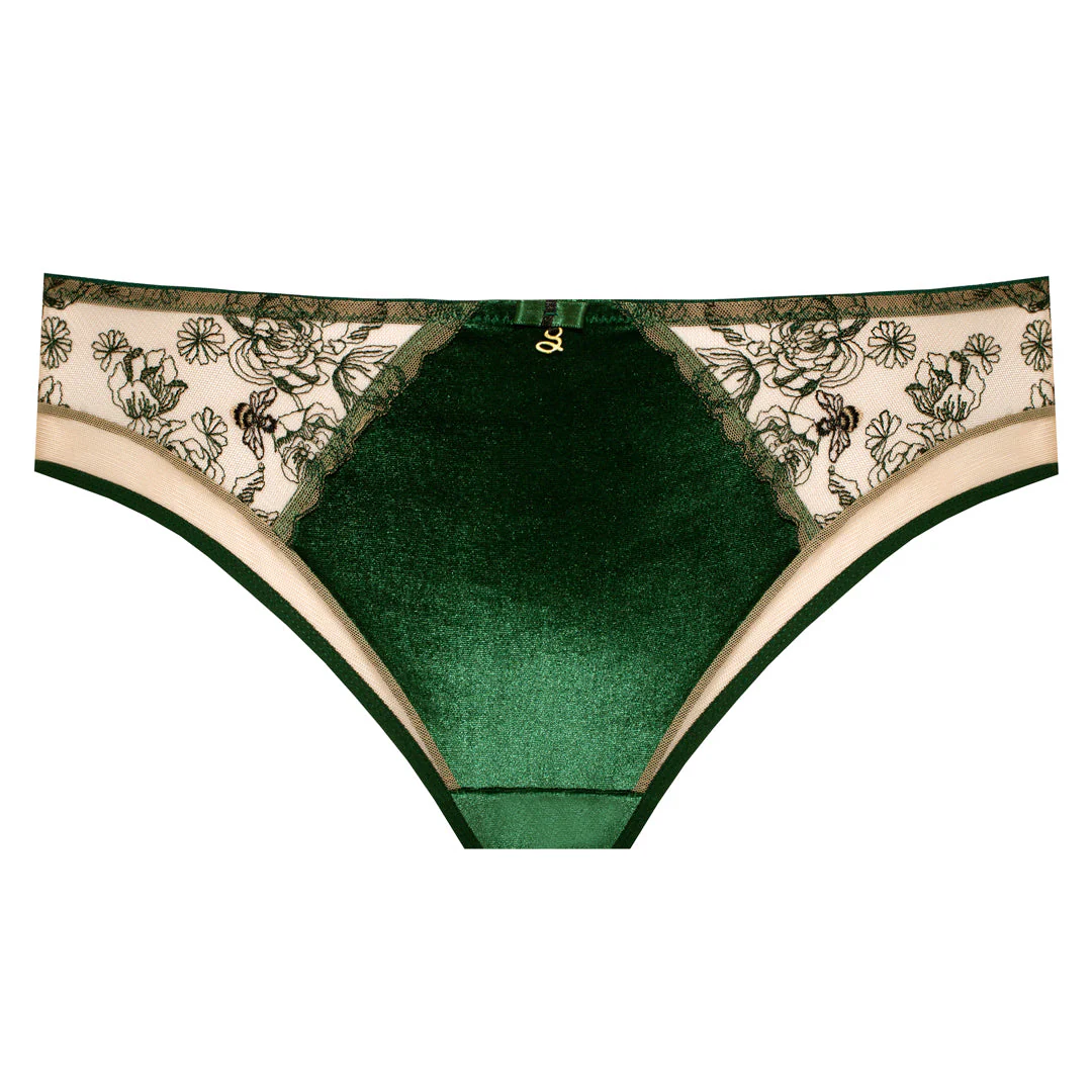Samanta Ola Malachite Velvet Sheer Embroidered Brief Panty - Image 5